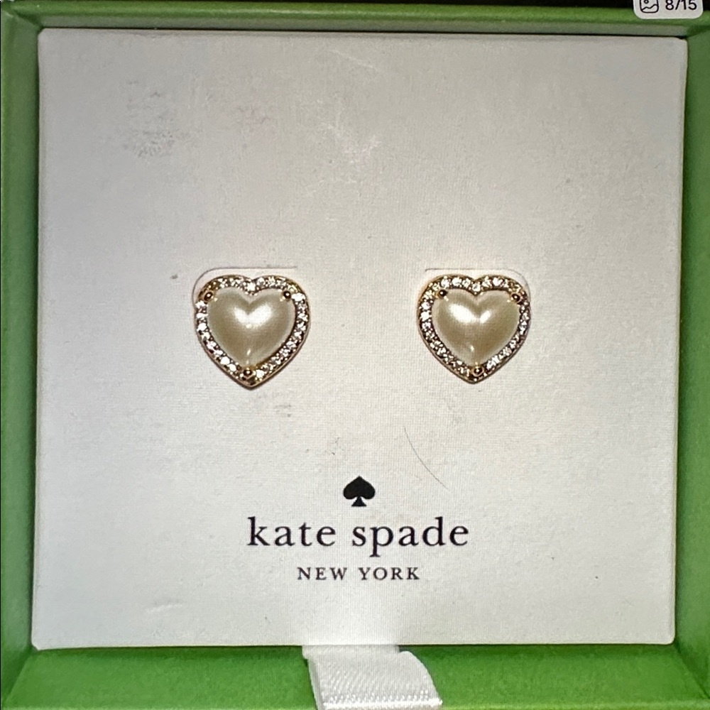 NWT kate spade My Love Pave Faux Pearl Heart Necklace and Earrings in boxes - Picture 8 of 14